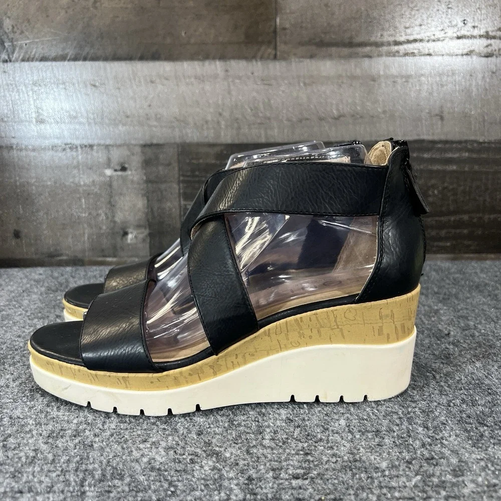 SOUL Naturalizer Goodtimes Wedge Sandals Crisscross Black Womens Size 7.5